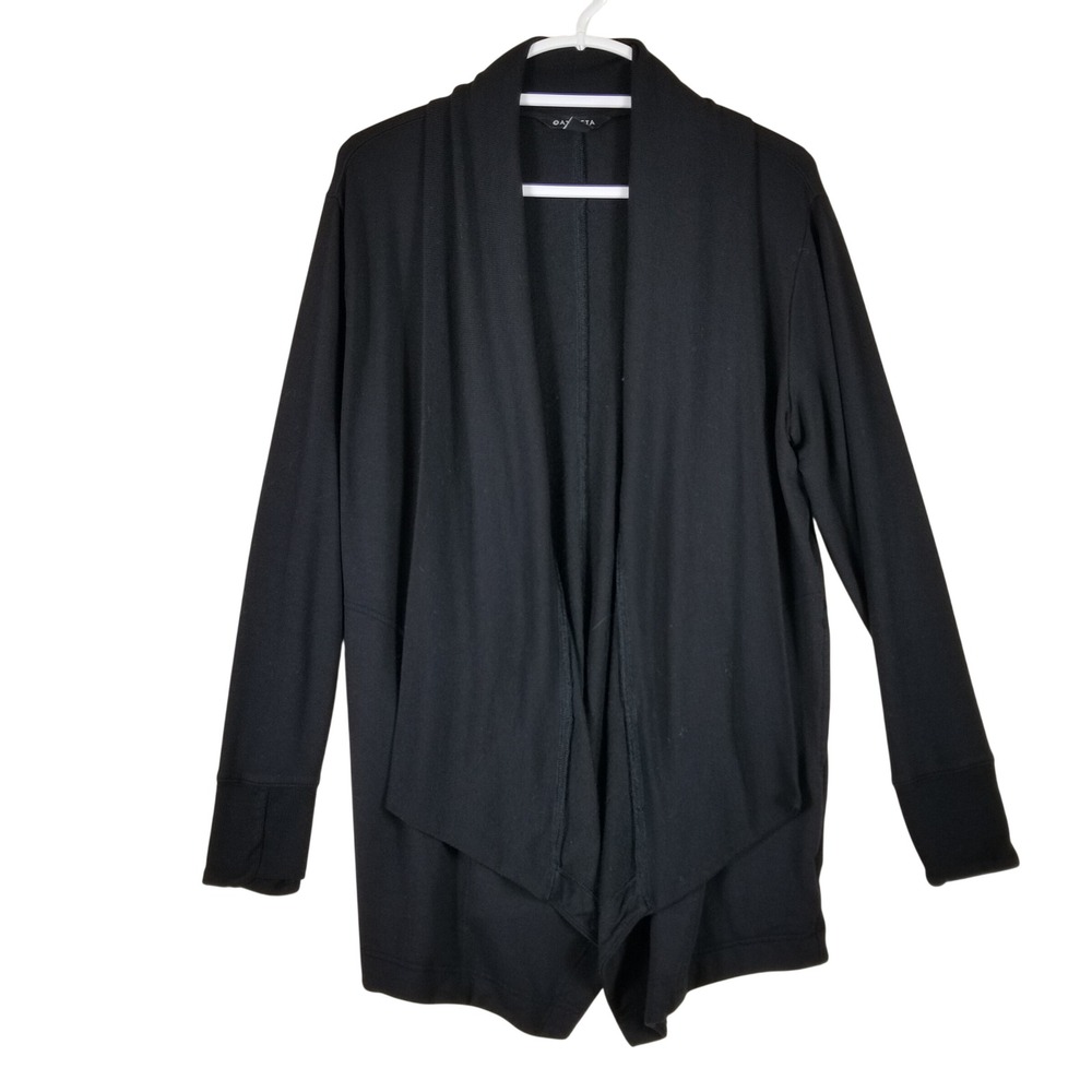 Athleta Cardigan Womens Medium Black Open Front Draped Tencel Modal Wrap